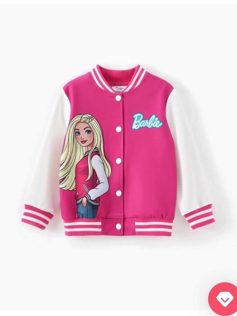 Barbie Kids Pink & White Varsity Jacket NWT